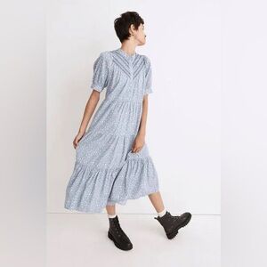 Madewell Blue Cottage Garden Midi Prairie Dress, size XS